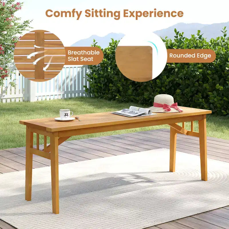 Ensemble de salle à manger Gymax 6 pièces en bois d'acacia pour patio avec banc, trou pour parasol de 1,97 m, coussins pour jardin