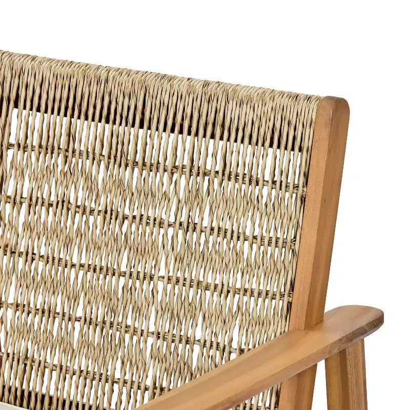 Ensemble de salle à manger Christopher Knight Home Nadi Farmhouse en bois d'acacia rembourré avec 6 chaises à dossier en osier et plateau de table à lattes