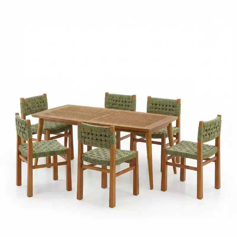 Christopher Knight Home Danette – Ensemble de salle à manger d'extérieur 7 pièces rustique en acacia tressé et osier