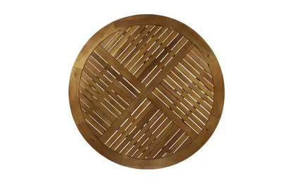 Ensemble de salle à manger de patio en bois d'acacia ModernLuxe, table de salle à manger d'extérieur et 4 fauteuils en corde tressée avec coussins crème, teck+noir