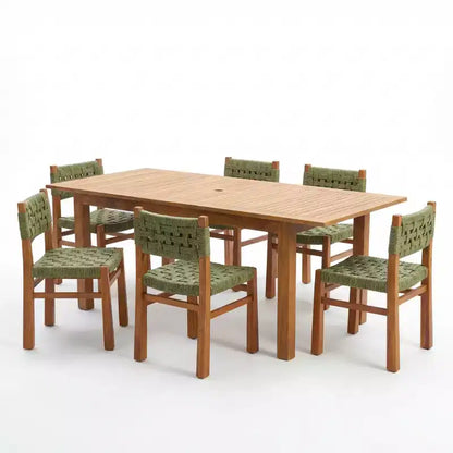 Christopher Knight Home Francine – Ensemble de salle à manger d'extérieur 7 pièces en osier rustique tressé et bois d'acacia avec table à lattes extensible