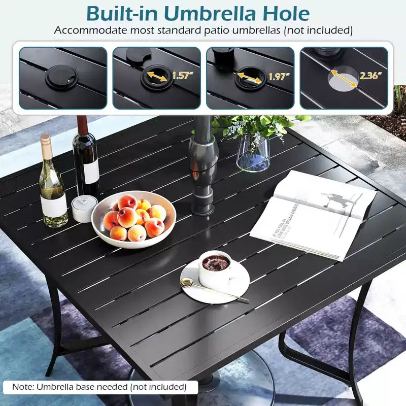 Ensemble repas d'extérieur 5 pièces Costway, 4 chaises pivotantes et table de patio carrée avec trou pour parasol Noir + Marron/Noir