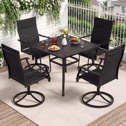 Costway 5PCS Outdoor Dining Set, 4 Swivel Chairs & Square Patio Table with Umbrella Hole Black + Brown/Black