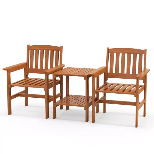 Costway 3 PCS Patio Bistro Table and Chairs Set w/ Umbrella Hole for Garden Poolside