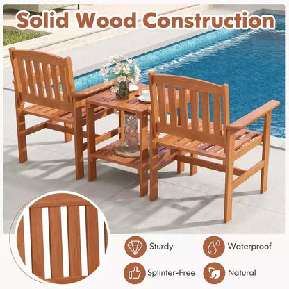 Costway Ensemble bistrot 3 pièces table et chaises avec trou pour parasol pour jardin et piscine