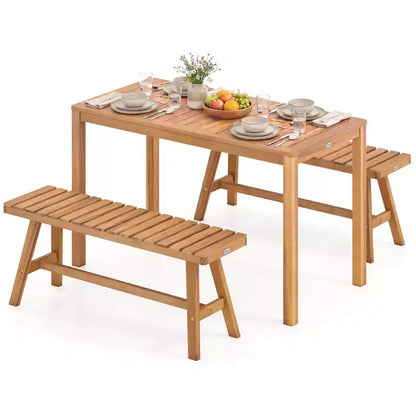 Costway Ensemble de salle à manger d'extérieur 3 pièces en bois d'acacia avec sièges à lattes pour terrasse, pelouse et jardin
