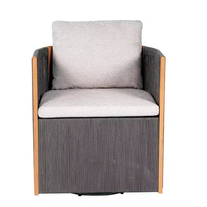 Ensemble de salle à manger pivotant 5 pièces Christopher Knight Home Oliver pour patio extérieur en bois d'acacia et corde avec coussins, 1 table et 4 chaises