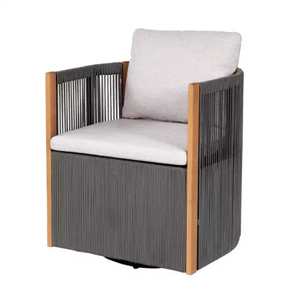 Ensemble de salle à manger pivotant 5 pièces Christopher Knight Home Oliver pour patio extérieur en bois d'acacia et corde avec coussins, 1 table et 4 chaises