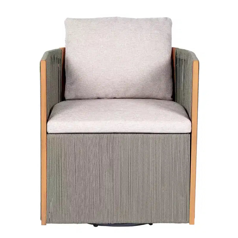 Ensemble de salle à manger pivotant 5 pièces Christopher Knight Home Oliver pour patio extérieur en bois d'acacia et corde avec coussins, 1 table et 4 chaises