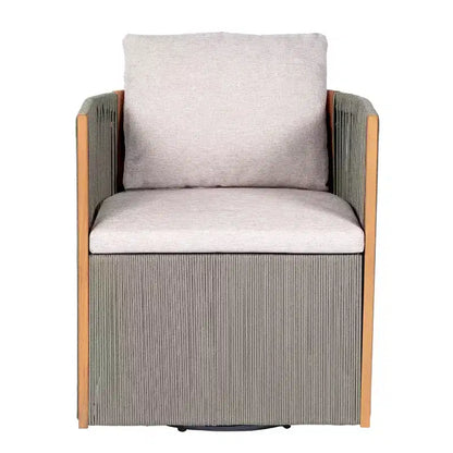 Ensemble de salle à manger pivotant 5 pièces Christopher Knight Home Oliver pour patio extérieur en bois d'acacia et corde avec coussins, 1 table et 4 chaises