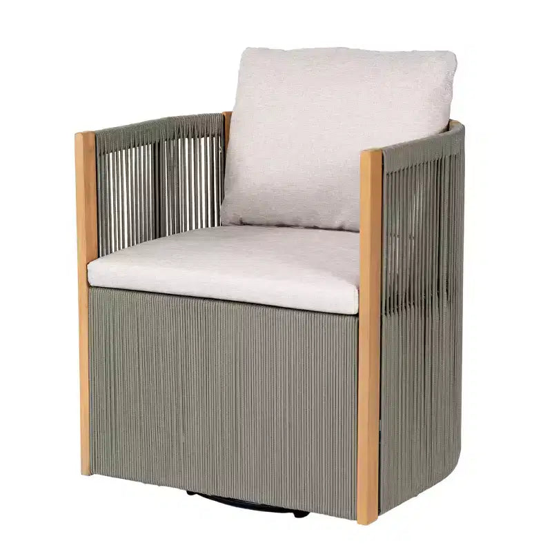 Ensemble de salle à manger pivotant 5 pièces Christopher Knight Home Oliver pour patio extérieur en bois d'acacia et corde avec coussins, 1 table et 4 chaises