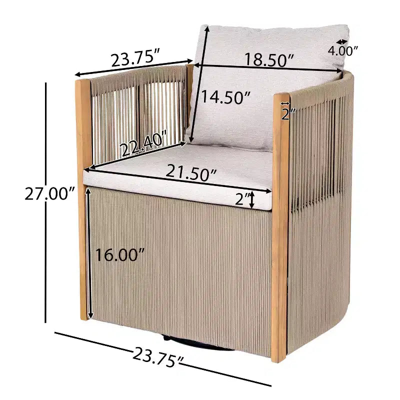 Ensemble de salle à manger pivotant 5 pièces Christopher Knight Home Oliver pour patio extérieur en bois d'acacia et corde avec coussins, 1 table et 4 chaises