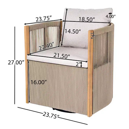 Ensemble de salle à manger pivotant 5 pièces Christopher Knight Home Oliver pour patio extérieur en bois d'acacia et corde avec coussins, 1 table et 4 chaises