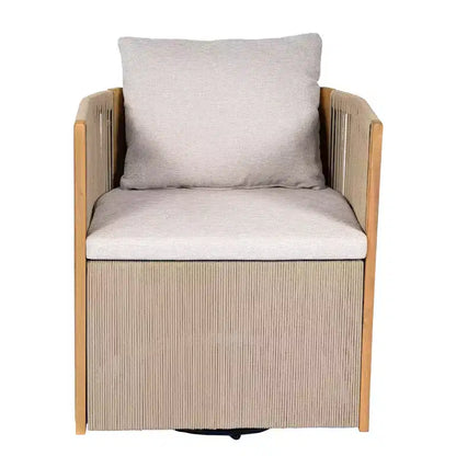 Ensemble de salle à manger pivotant 5 pièces Christopher Knight Home Oliver pour patio extérieur en bois d'acacia et corde avec coussins, 1 table et 4 chaises