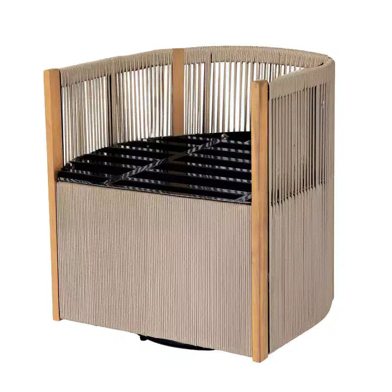 Ensemble de salle à manger pivotant 5 pièces Christopher Knight Home Oliver pour patio extérieur en bois d'acacia et corde avec coussins, 1 table et 4 chaises