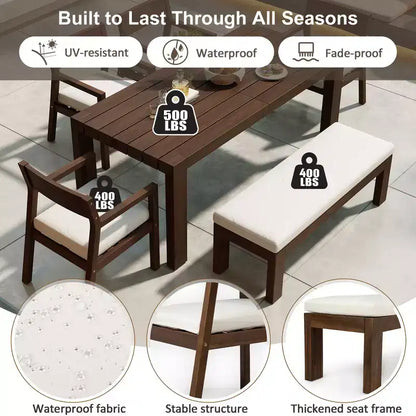 Ensemble de salle à manger Whisen pour 6 personnes, Mobilier d'extérieur avec trou pour parasol, table, chaises et banc
