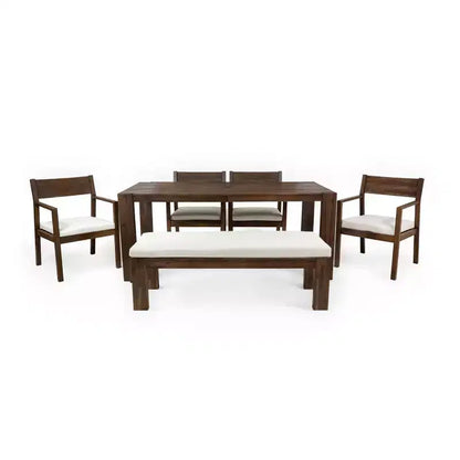 Ensemble de salle à manger Whisen pour 6 personnes, Mobilier d'extérieur avec trou pour parasol, table, chaises et banc