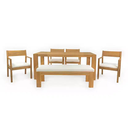 Ensemble de salle à manger Whisen pour 6 personnes, Mobilier d'extérieur avec trou pour parasol, table, chaises et banc
