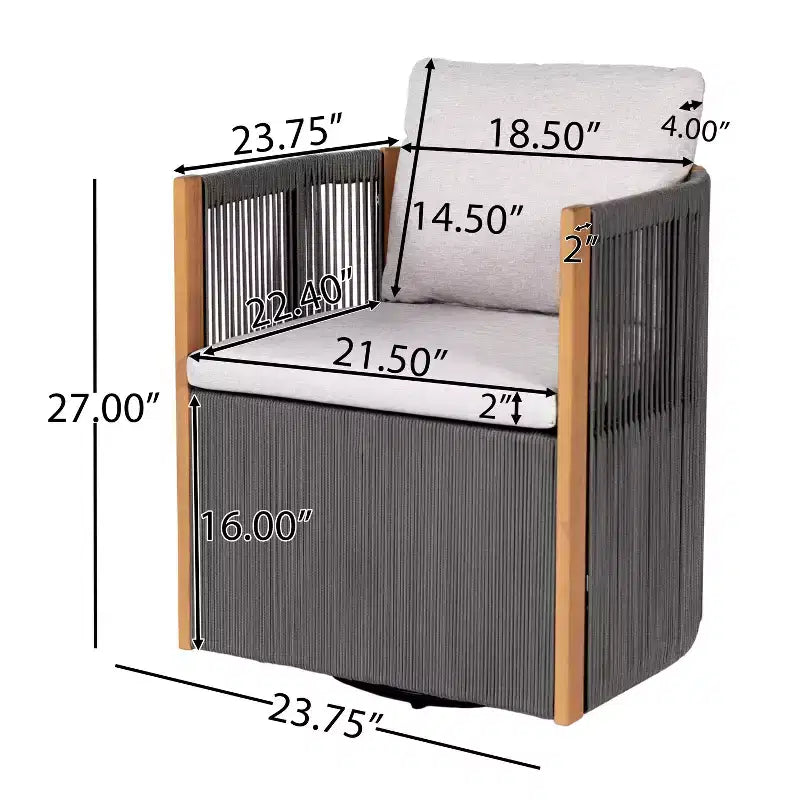 Christopher Knight Home Carter - Ensemble de salle à manger d'extérieur moderne 5 pièces en bois d'acacia avec table rectangulaire et 4 chaises pivotantes en corde