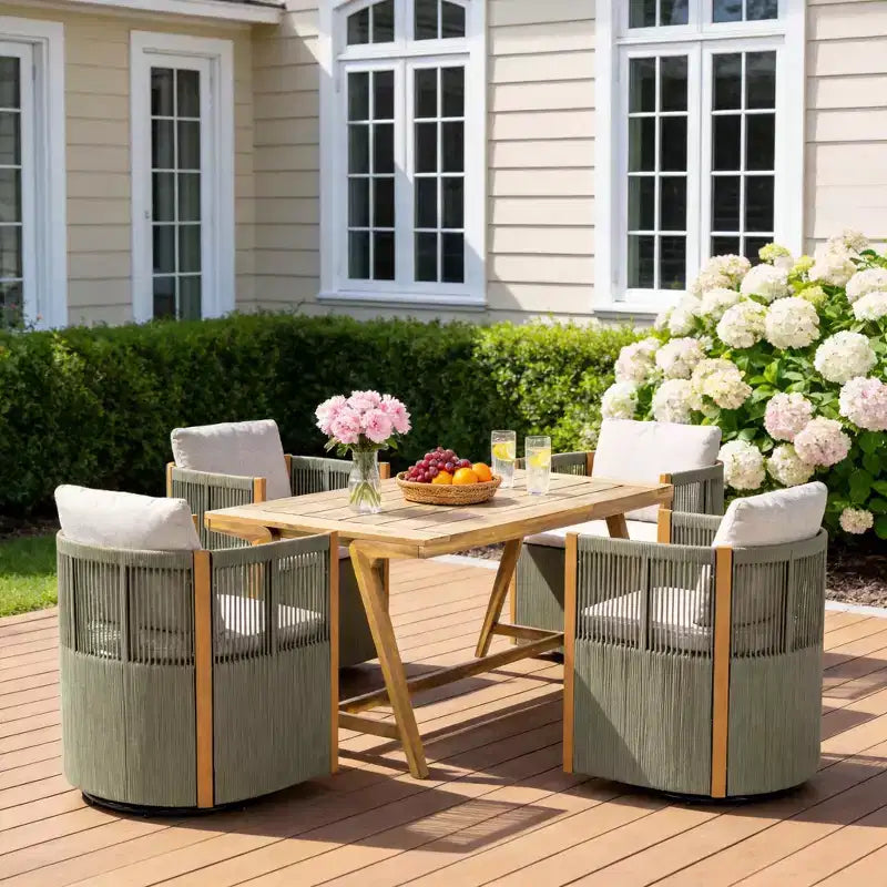 Christopher Knight Home Carter - Ensemble de salle à manger d'extérieur moderne 5 pièces en bois d'acacia avec table rectangulaire et 4 chaises pivotantes en corde