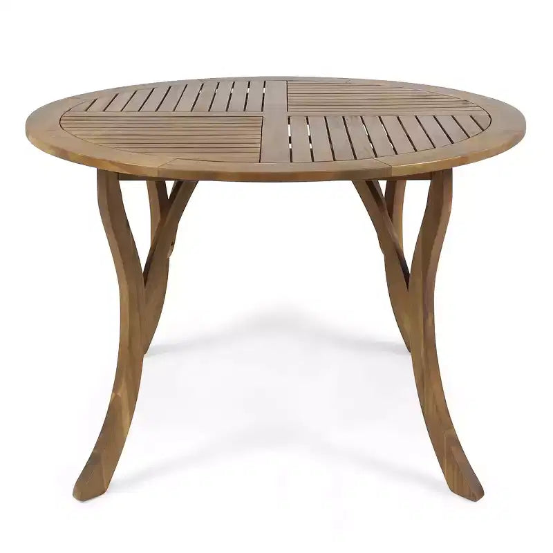 Christopher Knight Home Everett, ensemble de salle à manger d'extérieur moderne en bois d'acacia, 5 pièces, avec table ronde et 4 chaises pivotantes en corde