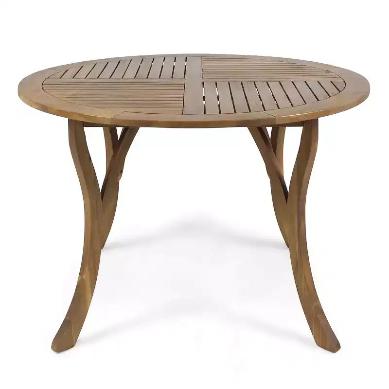 Christopher Knight Home Everett, ensemble de salle à manger d'extérieur moderne en bois d'acacia, 5 pièces, avec table ronde et 4 chaises pivotantes en corde