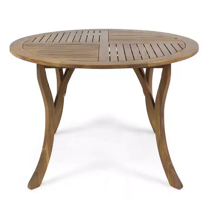 Christopher Knight Home Everett, ensemble de salle à manger d'extérieur moderne en bois d'acacia, 5 pièces, avec table ronde et 4 chaises pivotantes en corde