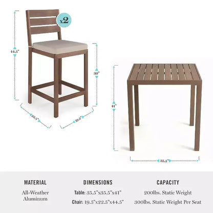 Ensemble de patio 5 pièces en aluminium Martha Stewart Bedford, 4 tabourets de bar avec coussins, table de patio carrée de 35,5 po
