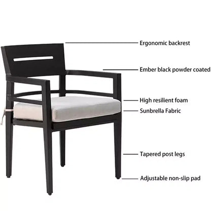 Set da Pranzo Moderno da Esterno a 5 Pezzi in Alluminio, Tavolo Quadrato con Foro per Ombrellone e 4 Poltrone Imbottite per Patio, Terrazza, Giardino-Panipeachy