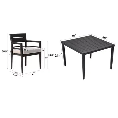 Set da Pranzo Moderno da Esterno a 5 Pezzi in Alluminio, Tavolo Quadrato con Foro per Ombrellone e 4 Poltrone Imbottite per Patio, Terrazza, Giardino-Panipeachy
