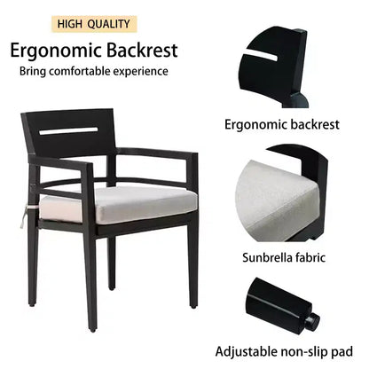 Set da Pranzo Moderno da Esterno a 5 Pezzi in Alluminio, Tavolo Quadrato con Foro per Ombrellone e 4 Poltrone Imbottite per Patio, Terrazza, Giardino-Panipeachy
