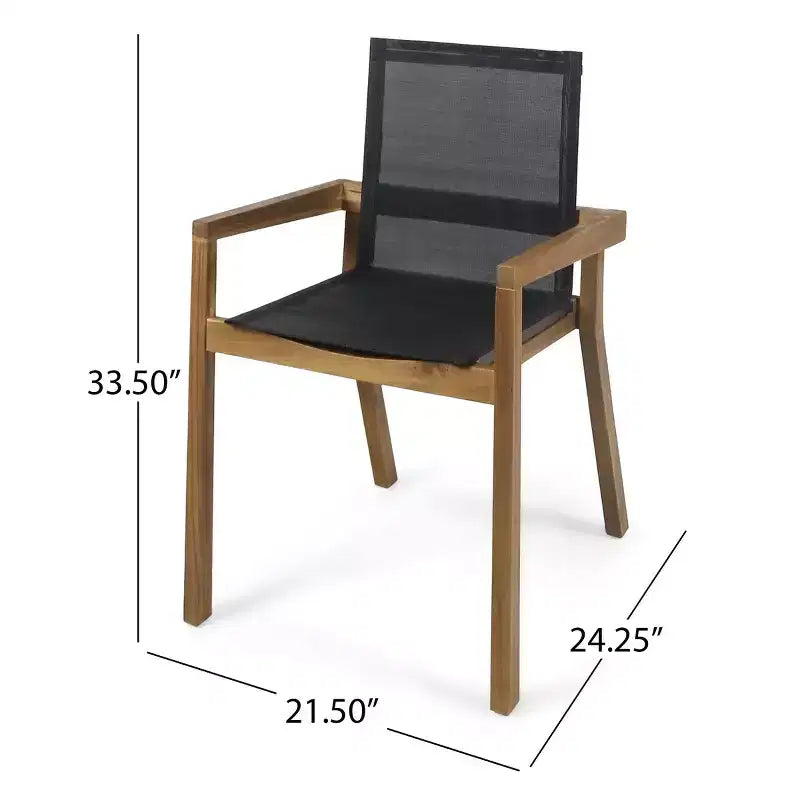 Ensemble de salle à manger d'extérieur 7 pièces en bois avec table extensible, 6 chaises à dossier en maille et cadre en bois, ensemble de meubles de patio modernes pour jardin arrière - Panipeachy