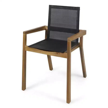Ensemble de salle à manger d'extérieur 7 pièces en bois avec table extensible, 6 chaises à dossier en maille et cadre en bois, ensemble de meubles de patio modernes pour jardin arrière - Panipeachy