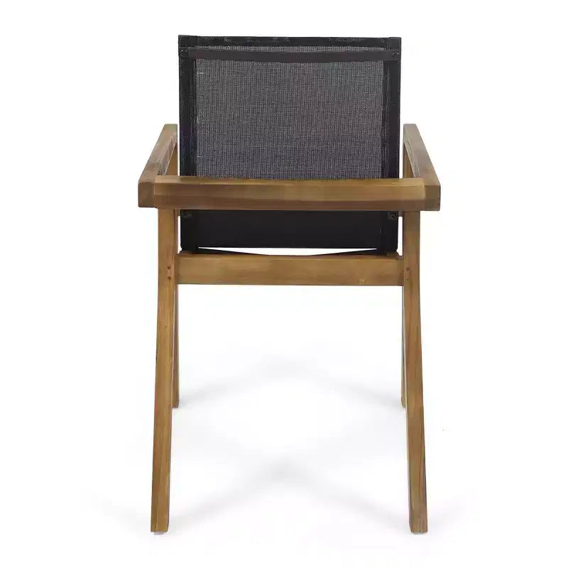 Ensemble de salle à manger d'extérieur 7 pièces en bois avec table extensible, 6 chaises à dossier en maille et cadre en bois, ensemble de meubles de patio modernes pour jardin arrière - Panipeachy