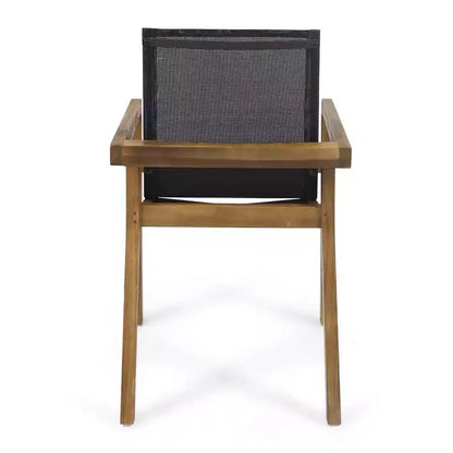 Ensemble de salle à manger d'extérieur 7 pièces en bois avec table extensible, 6 chaises à dossier en maille et cadre en bois, ensemble de meubles de patio modernes pour jardin arrière - Panipeachy