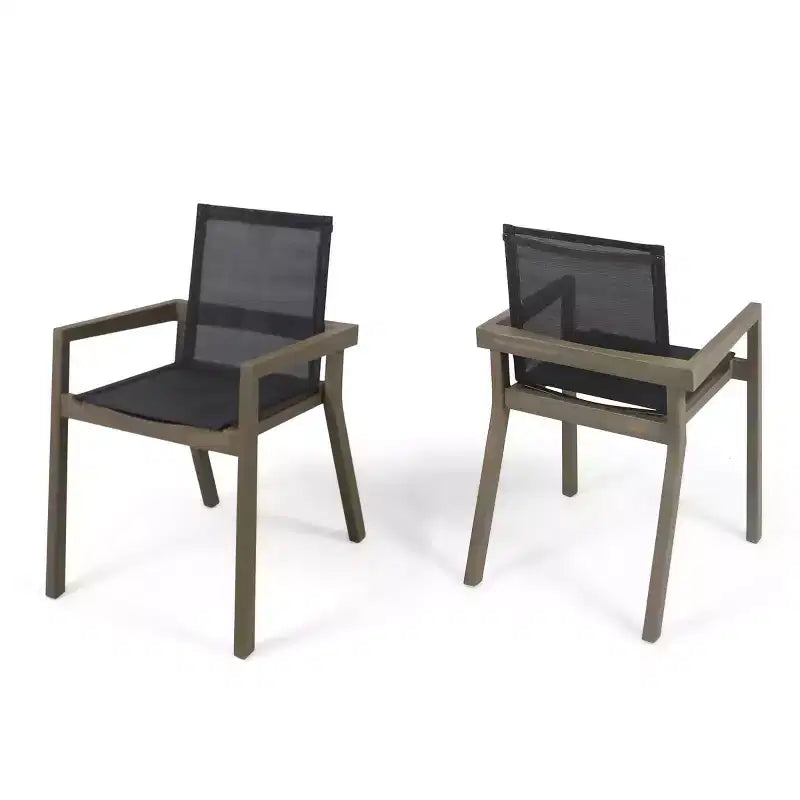 Ensemble de salle à manger d'extérieur 7 pièces en bois avec table extensible, 6 chaises à dossier en maille et cadre en bois, ensemble de meubles de patio modernes pour jardin arrière - Panipeachy