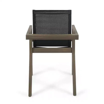 Ensemble de salle à manger d'extérieur 7 pièces en bois avec table extensible, 6 chaises à dossier en maille et cadre en bois, ensemble de meubles de patio modernes pour jardin arrière - Panipeachy