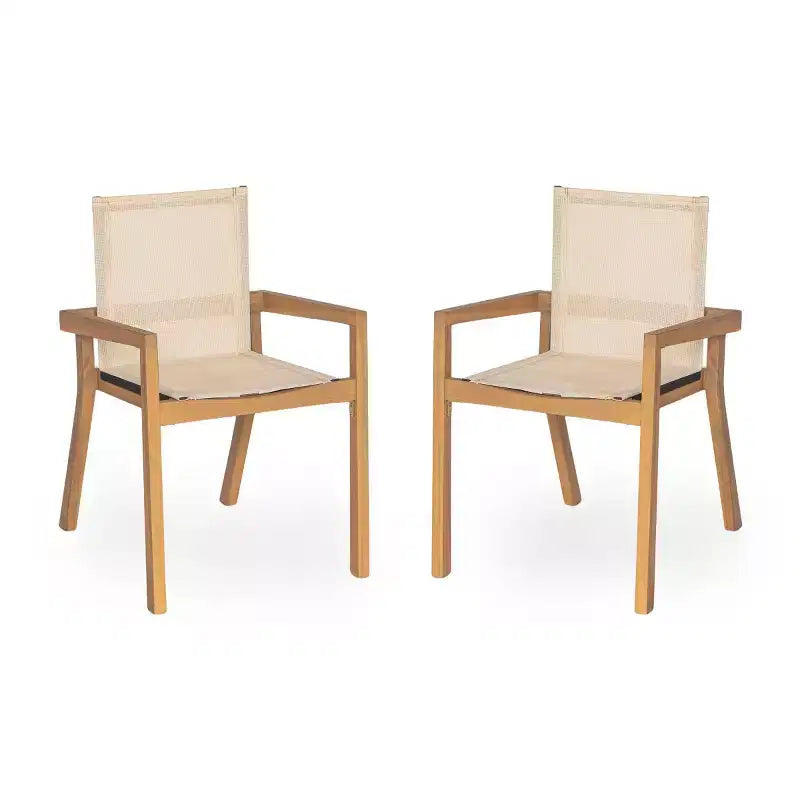 Ensemble de salle à manger d'extérieur 7 pièces en bois avec table extensible, 6 chaises à dossier en maille et cadre en bois, ensemble de meubles de patio modernes pour jardin arrière - Panipeachy