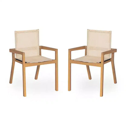 Ensemble de salle à manger d'extérieur 7 pièces en bois avec table extensible, 6 chaises à dossier en maille et cadre en bois, ensemble de meubles de patio modernes pour jardin arrière - Panipeachy