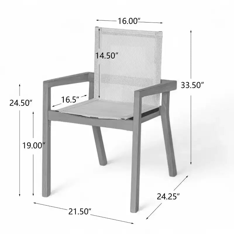 Ensemble de salle à manger d'extérieur 7 pièces en bois avec table extensible, 6 chaises à dossier en maille et cadre en bois, ensemble de meubles de patio modernes pour jardin arrière - Panipeachy