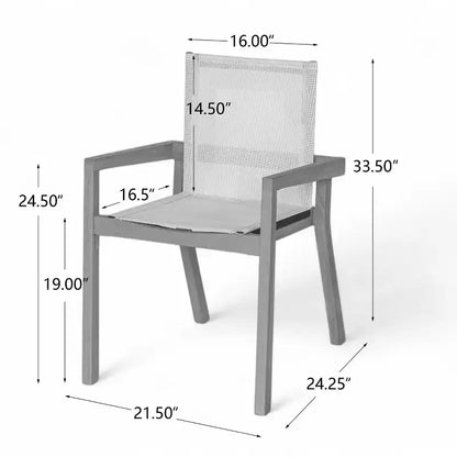 Ensemble de salle à manger d'extérieur 7 pièces en bois avec table extensible, 6 chaises à dossier en maille et cadre en bois, ensemble de meubles de patio modernes pour jardin arrière - Panipeachy