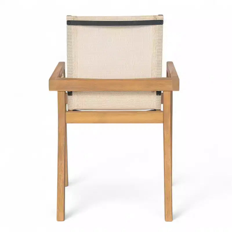 Ensemble de salle à manger d'extérieur 7 pièces en bois avec table extensible, 6 chaises à dossier en maille et cadre en bois, ensemble de meubles de patio modernes pour jardin arrière - Panipeachy