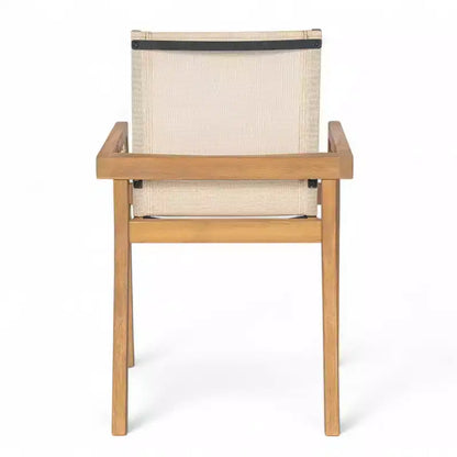 Ensemble de salle à manger d'extérieur 7 pièces en bois avec table extensible, 6 chaises à dossier en maille et cadre en bois, ensemble de meubles de patio modernes pour jardin arrière - Panipeachy