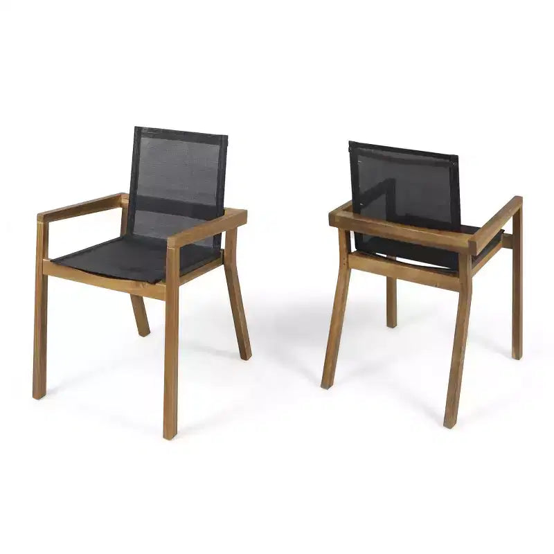 Ensemble de salle à manger d'extérieur 7 pièces en bois avec table extensible, 6 chaises à dossier en maille et cadre en bois, ensemble de meubles de patio modernes pour jardin arrière - Panipeachy