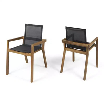 Ensemble de salle à manger d'extérieur 7 pièces en bois avec table extensible, 6 chaises à dossier en maille et cadre en bois, ensemble de meubles de patio modernes pour jardin arrière - Panipeachy