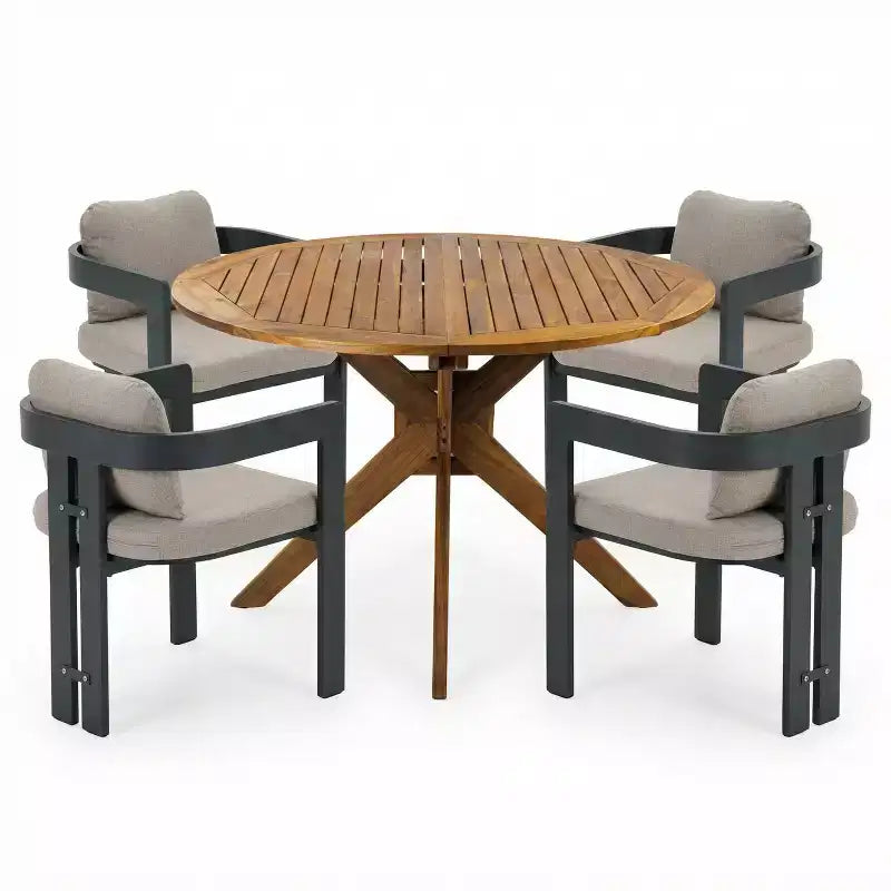 Christopher Knight Home Evren Ensemble de 5 Chaises de Repas de Patio Modernes en Aluminium avec Table de Repas à Lattes en Bois d'Acacia