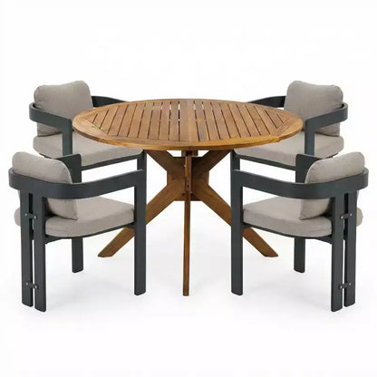 Christopher Knight Home Evren Ensemble de 5 Chaises de Repas de Patio Modernes en Aluminium avec Table de Repas à Lattes en Bois d'Acacia