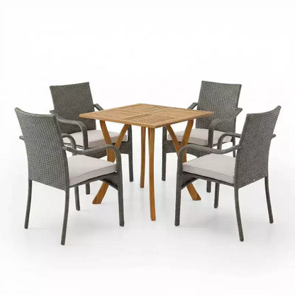 Christopher Knight Home Jose Set da 5 Pezzi Moderno da Patio con Sedie in Ferro con Design in Rattan PE e Tavolo da Pranzo in Acacia