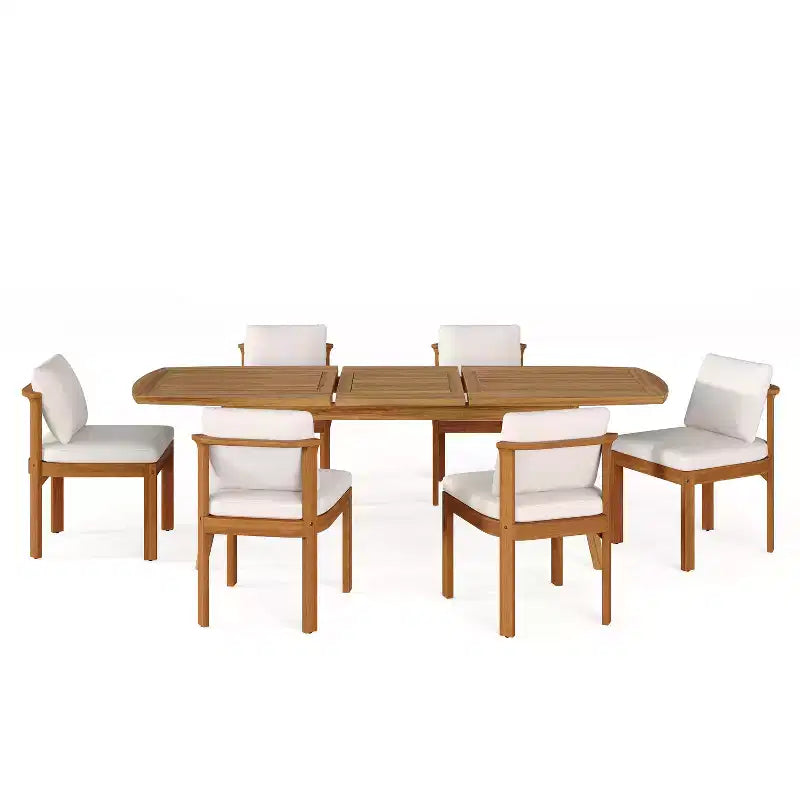 Christopher Knight Home Harrison Patio Set da Pranzo Moderno da 7 Pezzi in Legno di Acacia Espandibile con Tavolo e Sedie con Cuscini