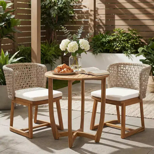 Christopher Knight Home Rohan Modern 3 Piece Acacia Patio Dining Chairs with Natural Wicker and Bistro Table